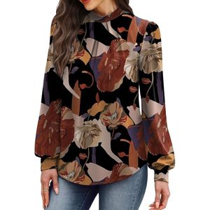 Custom Women Polyester Chiffon <b>Red</b> Micro Print Long Sleeve Work <b>Blouse</b> with Button Front and Polished Business Casual Fit - Product Image 4