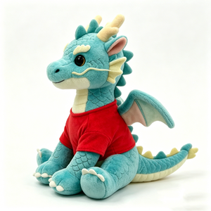 Chinese dragon plush toy, Cute dragon stuffed animal, Blue dragon plush, Dragon plush with red shirt - Product Image 3