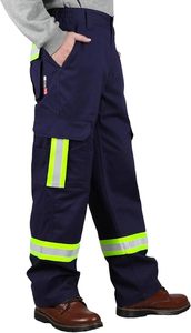Pantalon de travail haute visibilité ignifuge avec bandes réfléchissantes, pantalon cargo à taille élastique, uniforme de sécurité bleu marine - Product Image 6