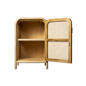 Table de Chevet Convertible en Rotin de Haute Qualité, Meuble de Rangement Minimaliste en Pin Naturel avec Porte Tressée pour Salon - Product Image 4