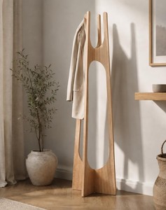 Porte-manteau moderne en bois sur pied pour entrée, rangement minimaliste, meuble de salon, 2 crochets, structure stable - Product Image 4