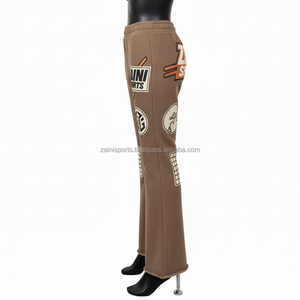 กางเกงผ้าคอตตอนโพลี280เกรดพรีเมียมของผู้หญิงกางเกงผ้ายืดสีน้ำตาลอ่อนพร้อมการถ่ายโอนความร้อนออกแบบโลโก้ได้ตามต้องการ - Product Image 3