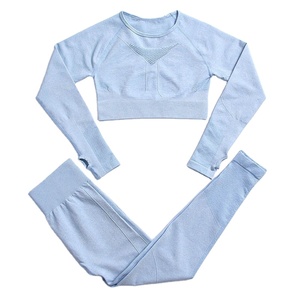 Ensemble de sport 3 pièces sans couture : Legging taille mi-haute, soutien-gorge de sport et haut de survêtement à séchage rapide pour l'entraînement et la course - Product Image 4