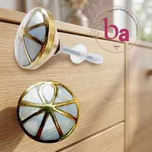 Modern Industrial Round Brass Cabinet Knob with Mother Pearl Inlay for Dresser Living Room Home Office <b>Drawer</b> Hardware - Product Image 3