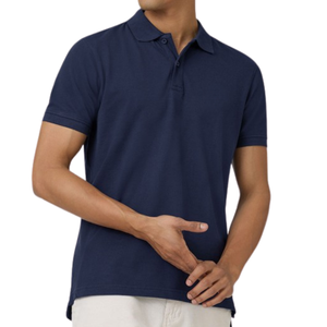 เสื้อโปโลแขนสั้นผู้ชาย สีพื้น ผ้าคอตตอนปิเก้ ระบายอากาศได้ดี สวมใส่สบาย ทรงปกติ สีน้ำเงิน - Product Image 3