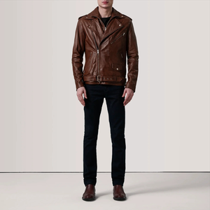 Veste d'hiver unisexe en cuir de vachette véritable, qualité supérieure, OEM ODM, décontractée, avec fermeture éclair, imperméable, col montant, personnalisation frontale - Product Image 4