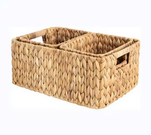 Set 3 Stackable Handcrafted Hand Woven Eco-Friendly Water Hyacinth Iron Frame Storage Trays Modern Organizer for Kitchen Living - Product Image 1