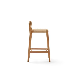 Tabouret de bar en teck massif avec assise en corde tressée, idéal pour les îlots de cuisine, les restaurants, les hôtels, les villas - Product Image 4