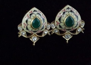 Luxury Hand Painted Meenakari <b>Stud</b> <b>Earrings</b> 18k Gold Plated Natural Emerald Ruby Polki Kundan Enamel <b>Earrings</b> Traditional <b>Fine</b> - Product Image 5