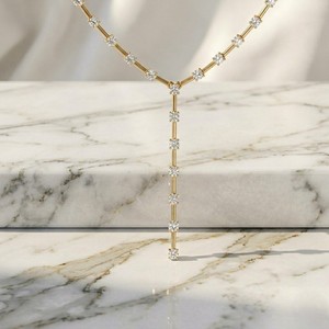 2.30CTW Round Diamond Station <b>Necklace</b> Prong Set Solid Gold Classic Floating Diamond Link Chain Jewelry <b>Statement</b> Gift for Women - Product Image 3