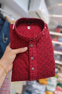 Kurta Blanca de Algodón para Hombre, Manga Larga, Cuello Alto, Bordado Floral, Atuendo Modesto para Oración, Estilo de Oriente Medio, Corte Regular - Product Image 4