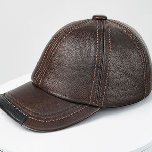 Brown PU Leather Baseball <b>Cap</b> 6-Panel Fitted <b>Vintage</b> Style Unisex Casual Washed Ripped Breathable & Waterproof Four Seasons Wear - Product Image 1