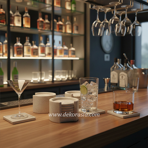 Ensemble de sous-verres modernes en marbre avec support, sous-verres ronds pour bar, hôtel, restaurant et décoration intérieure - Product Image 3