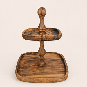 Handcrafted 2-<b>Tier</b> Acacia Wood <b>Cake</b> Stand Tiered Serving Tray for Weddings and Parties Eco-Friendly Wooden Cupcake Display - Product Image 2