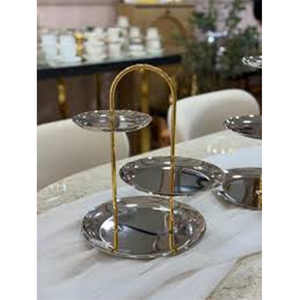 Support à gâteau moderne en métal à 3 niveaux, plateaux argentés avec une élégante poignée en boucle dorée, pour gâteaux et pâtisseries de luxe - Product Image 6