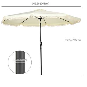 Ombrellone da Patio da 2,7 m con 8 Stecche, Manovella Inclinabile a Pulsante, Ombrellone da Esterno per Tavoli da Mercato con Nappe Sfrangiate per Cortili e Giardini - Product Image 3