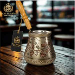 Ornate Engraved Copper <b>Turkish</b> Coffee <b>Pot</b> With Metal Handle Traditional Stovetop Cezve Ibrik Brewer - Product Image 4