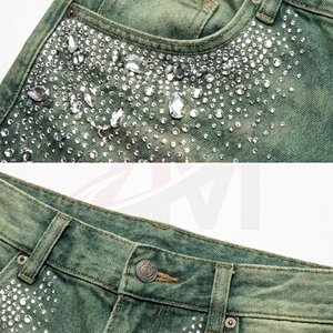 Pantalones Cortos de Mezclilla Desgastados para Hombre con Decoración de Diamantes de Imitación, Cintura Media, Estilo Casual de Verano, Fabricación de Ropa al por Mayor - Product Image 5