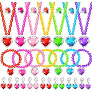 Conjunto de Joyas de Princesa Coloridas para Niñas: Collar, Pulseras, Anillos y Pendientes - Ideal para Fiestas de Cumpleaños, Recuerdos, Juego de Imitación y Disfraces - Product Image 1