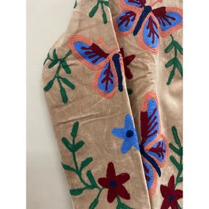 Hand Embroidered Velvet Knitted Cotton <b>Jacket</b> Women <b>Mandarin</b> <b>Collar</b> Full Sleeve Floral Pattern Open Front Prairie Winter/Spring - Product Image 5
