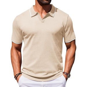 Chemise décontractée pour homme à manches courtes, en viscose/polyester tricoté, respirante, avec fermeture éclair, de haute qualité, personnalisable, noir/beige, coupe classique - Product Image 2