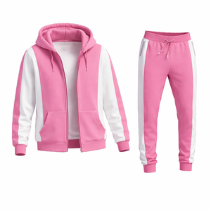 Conjunto de chándal rosa y blanco para hombre, sudadera con capucha y pantalones deportivos, ropa deportiva para gimnasio, conjunto informal para fitness, ropa de calle, traje de fitness - Product Image 2