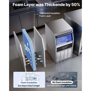 Attrezzatura di Refrigerazione per Cucine Commerciali, Macchina per il Ghiaccio in Acciaio Inox 160 Lbs/24h, Capacità di Stoccaggio 30 Lbs - Product Image 3