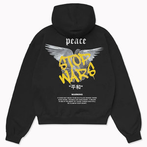 Sweat-shirt à capuche oversize pour homme, noir, imprimé Peace Stop Wars, streetwear, vêtements d'automne, tissu en molleton français, coupe régulière - Product Image 3
