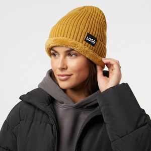 Warm Wear Beanie Unisex <b>Sherpa</b> Fleece Lined Rib Knit Winter <b>Hat</b> Casual Wear Solid color Beanie For Men Women - Product Image 4