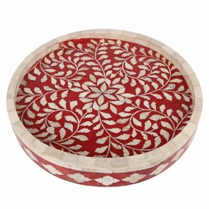 Plateau de service artisanal en os bleu incrusté, motif mosaïque géométrique, plat décoratif pour table basse, salon, hôtel, vaisselle - Product Image 4
