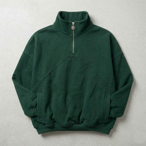 Sudadera Personalizada Premium de Alta Calidad, Color Verde Bosque, con Cierre de Media Cremallera |   Sudadera de Cuello Alto en Felpa de Algodón de 450 g/m² |   Ropa Urbana de Lujo OEM - Product Image 4