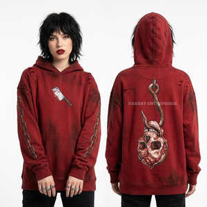 Sweat à capuche graphique squelette gothique pour femme, coupe oversize, noir, style grunge, streetwear, mode sombre, en polaire - Product Image 5