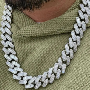 Baguette Mens Gold Plated 925 Silver <b>Iced</b> <b>Out</b> Cuban Link Moissanite <b>Chain</b> with VVS Clarity - Product Image 6