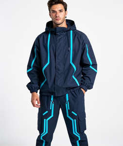 Reflective Waterproof Winter Puffer Windbreaker Set Men Women Hooded Sports <b>Jacket</b> Pants Loose Fit Outdoor Tracksuit - Product Image 3