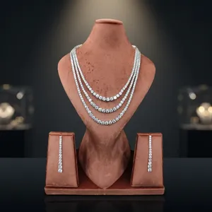 Conjunto de Joyería de Lujo de Latón con 3 Capas, Collar y Pendientes de Tenis, Brillantes con Circonita Cúbica VVS, para Novia y Boda - Product Image 1