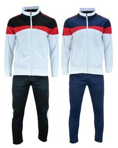 Men Streetwear Color Block Full Length <b>Zip</b> Lightweight Breathable Polyester Tracksuit <b>Jogger</b> Set Crew Neck Side <b>Pockets</b> Front - Product Image 1