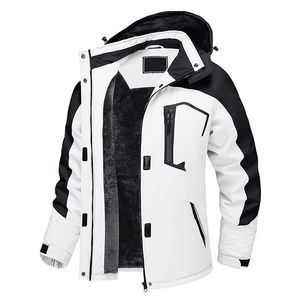 Color Blocked <b>White</b> Black Hooded Winter <b>Ski</b> <b>Jacket</b> 100% Polyester Outdoor Wear - Product Image 3