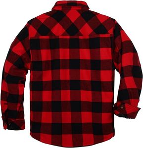 Veste en flanelle de coton pour homme, doublée en sherpa, matelassée, à manches longues, à carreaux, avec boutons pression, à capuche - Product Image 1