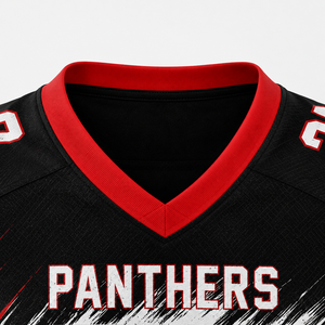 Maillot Panthers 27 pour homme, noir, rouge, blanc, col en V, manches courtes, évacuation de l'humidité, vêtements de football américain, maille polyester - Product Image 2