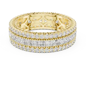 Multi <b>Row</b> Princess Round Cut Lab Grown Diamond Eternity Ring 18K Solid Gold E Color IGI Certified Luxury Unisex Statement Accent - Product Image 1