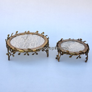 Support à gâteau en acier inoxydable avec plateau miroir doré, pieds à motif floral, écologique, pour présentation de desserts de mariage, style table royale - Product Image 5