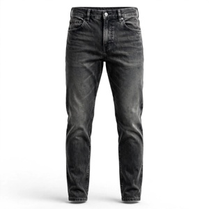 Jean décontracté pour homme en denim noir délavé, coupe droite, longueur intégrale, respirant, poids moyen, idéal pour l'été - Product Image 1