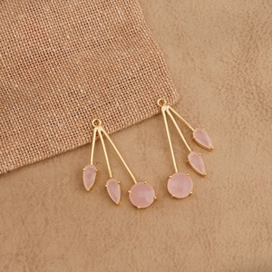 Juego de puntas chapadas en oro de Calcedonia rosa, eslabones de abalorios de piedras preciosas de forma redonda y pera para collares de pendientes y creaciones de joyería hechas a mano - Product Image 2