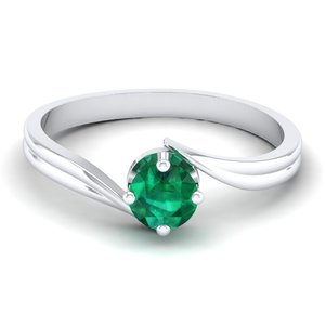 REYES GRA Certified 925 Sterling <b>Silver</b> Round Cut 0.5 Carat <b>Emerald</b> Gemstone <b>Rings</b> For Women Classic Engagement Gift Jewelry - Product Image 1