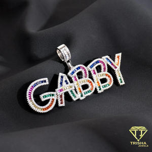 Colgante de Letra GRABBY con Diamantes de Moissanita de Lujo y Acentos de Piedras de Colores, Diseño de Palabra Personalizada Brillante, Joyería de Moda Hip Hop - Product Image 4
