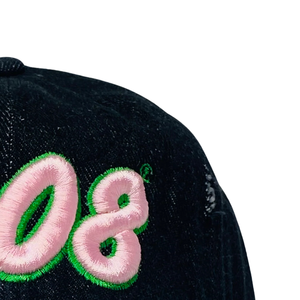 AKA Black Denim Distressed Hat Pink Numbers Embroidered Baseball <b>Cap</b> Adjustable Washed Denim Headwear Casual Fashion <b>Vintage</b> - Product Image 2