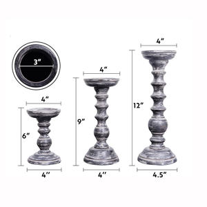 ชุดเชิงเทียนไม้3เรียวสำหรับตกแต่งบ้าน6 9 12นิ้วสีเทา - Product Image 2