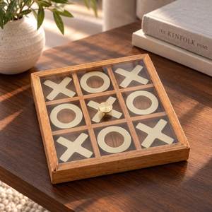Juego Familiar de Tres en Raya, Tablero de Tres en Raya Tallado en Madera Natural con Piezas X y O, Juego de Mesa Clásico de Estrategia - Product Image 4
