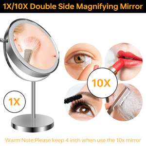 8-Inch LED Makeup <b>Mirror</b> with Dimmable 3-Color <b>Lighting</b> Double Sided 1X/10X <b>Magnifying</b> Vanity <b>Mirror</b> 360 Degree Coverage - Product Image 4