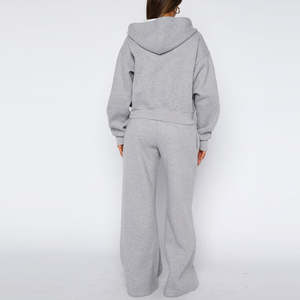 Ensemble de survêtement personnalisé pour femme, coupe ample, gris, décontracté, hiver, avec sweat à capuche zippé et pantalon de jogging à jambe large, en tissu Dry Fit - Product Image 6